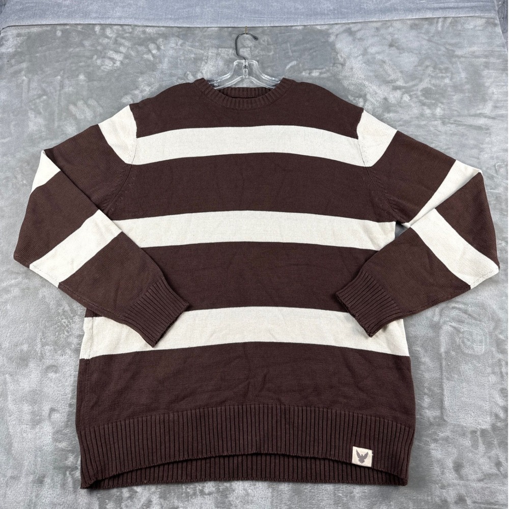 Company 81 Mens XXL Brown Cream Striped Cotton Crewneck Sweater Long Sleeve New